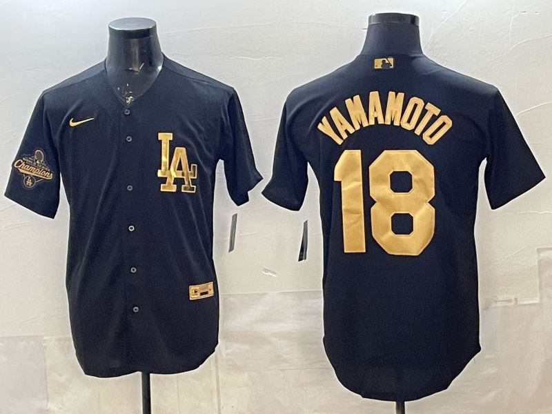Men Los Angeles Dodgers #18 Yamamoto Black Gold 2026 Nike Game MLB Jersey 003